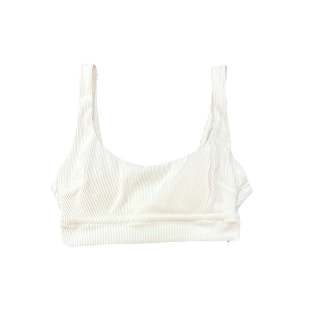 Aerie Ribbed Banded Wide Strap Scoop Bikini Top - White XXS